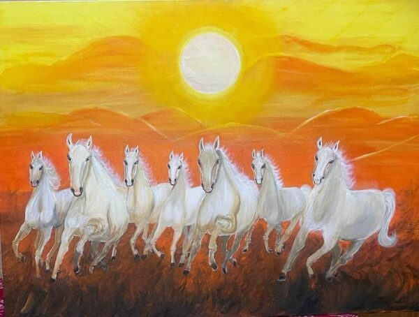 sun on his chariot: acrylic painting on canvas