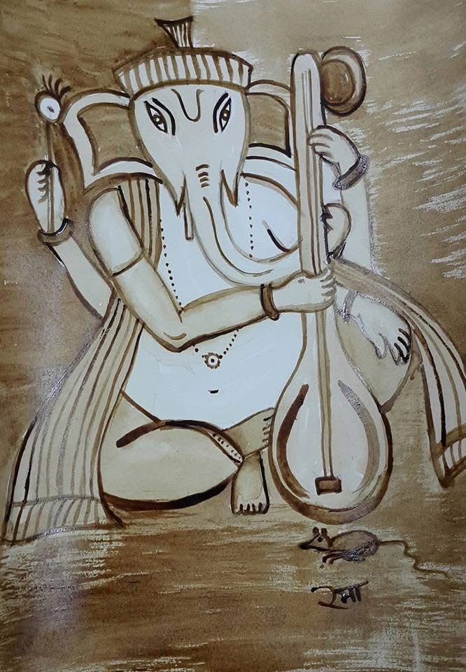 Ganesha playing tanpura coffee painting