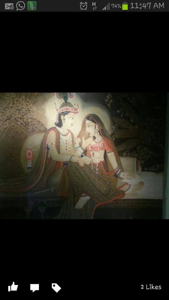 Krishna adoring radha in moonlight oil painting