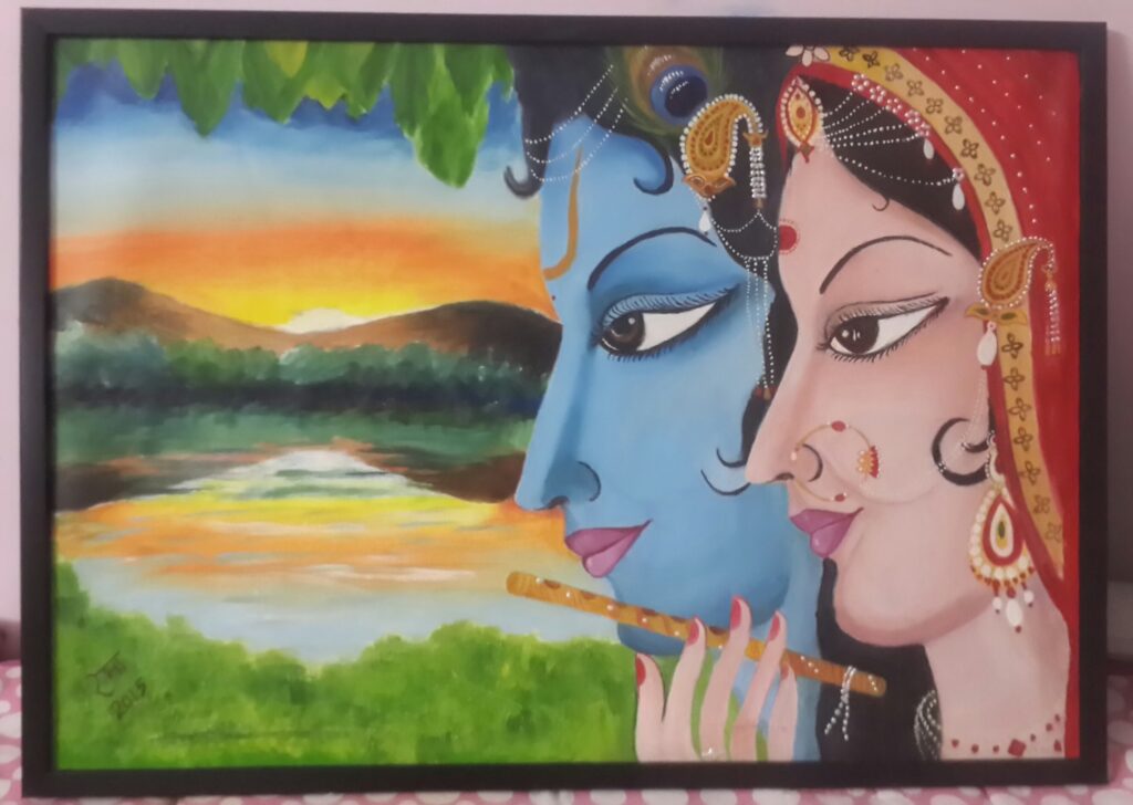 The serene beauty Radha krishna oil painting