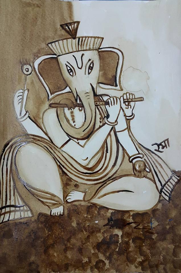 coffee painting ganesha with flute