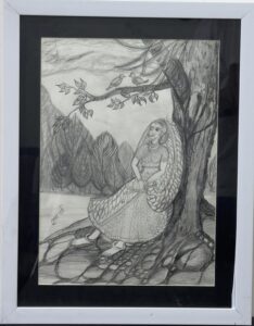 pensive beauty charcoal painting