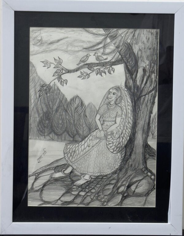 pensive beauty charcoal painting